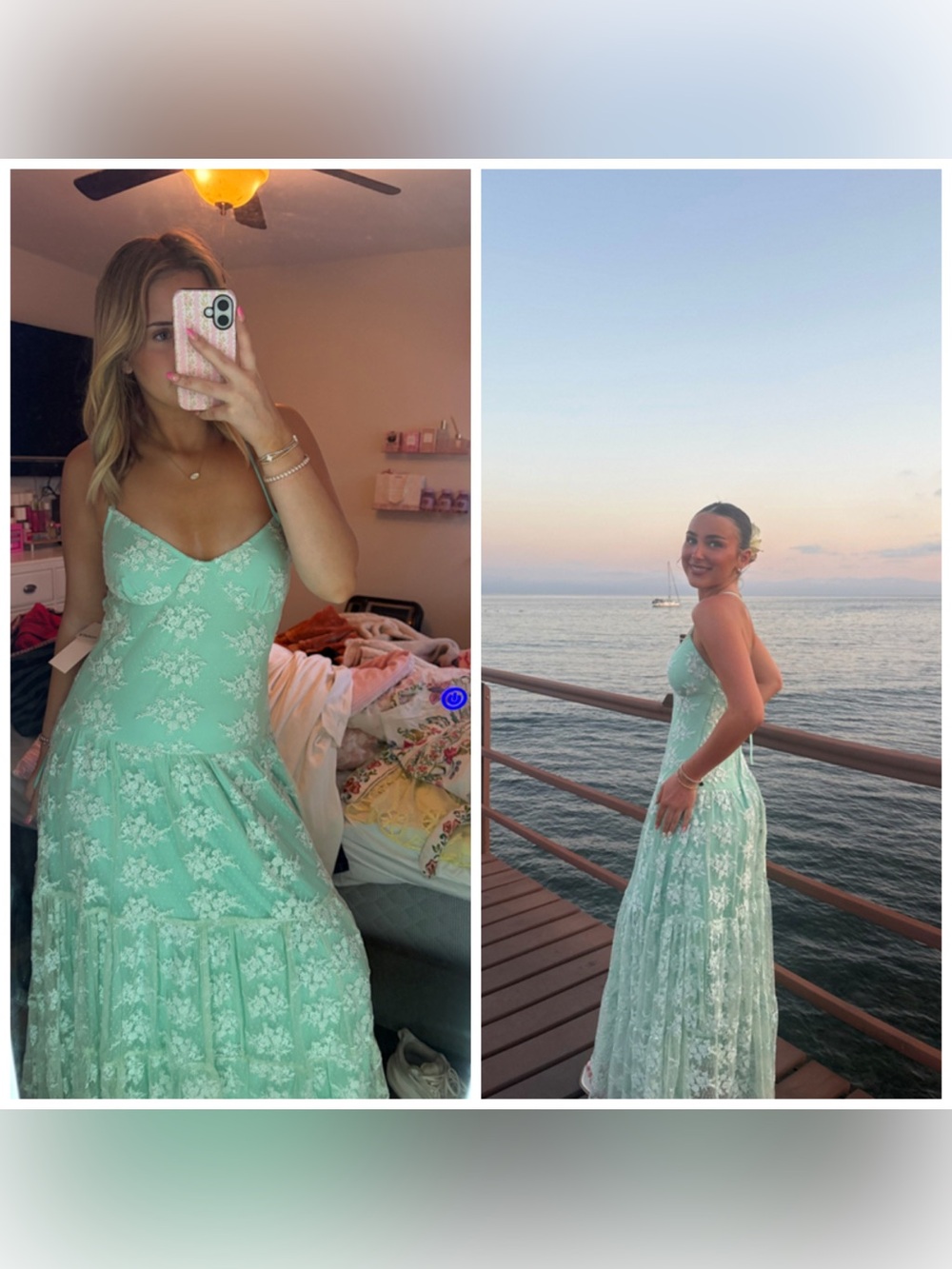 Amy Jane London Lace Zariah Maxi Dress Aqua‎ Size XS Sundress